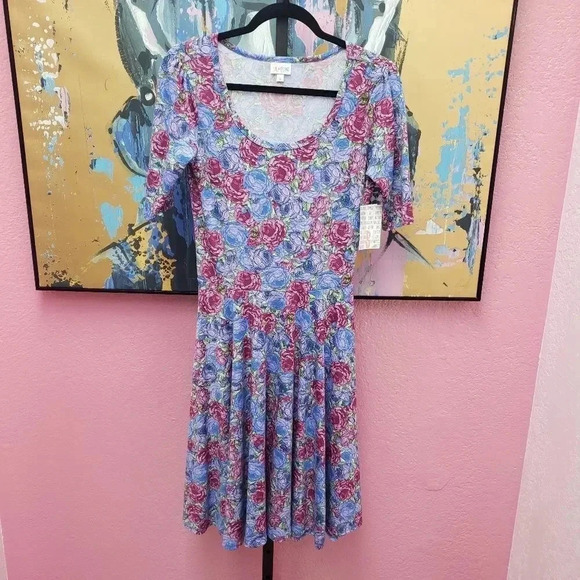 Lularoe Nicole Dress with Floral Design - Picture 1 of 6